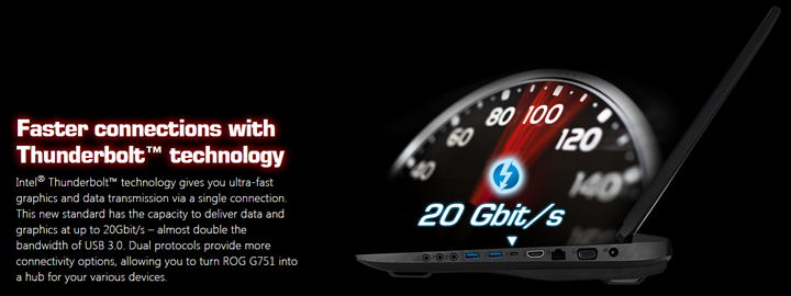 Asus G751JT-DH72 for Faster connections with Thunderbolt technology