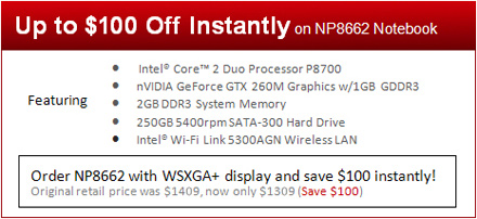 Save up to $100 instantly on NP8662 Notebook